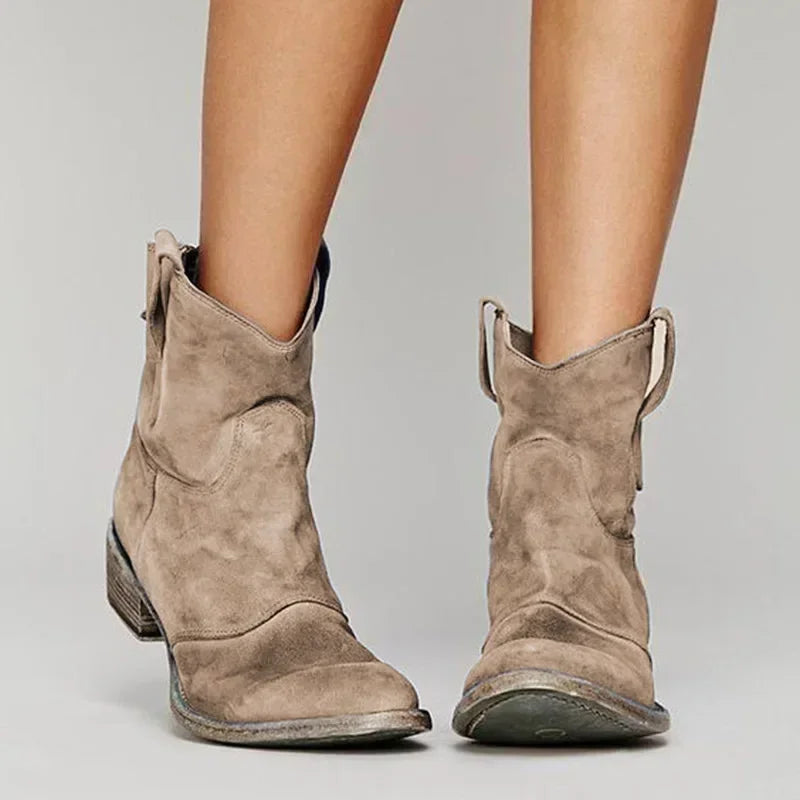 Damen Cowboy Stiefeletten mit geschwungenem Absatz und Westernnähten
