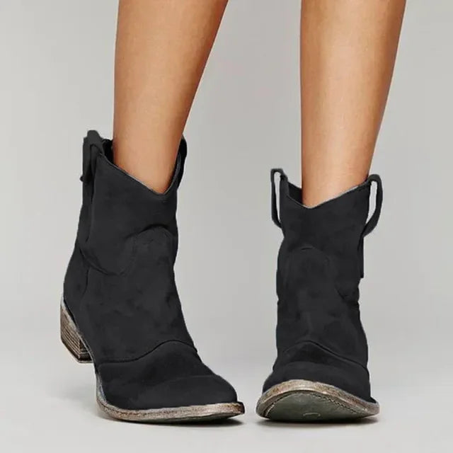 Damen Cowboy Stiefeletten mit geschwungenem Absatz und Westernnähten