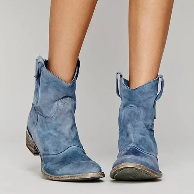 Damen Cowboy Stiefeletten mit geschwungenem Absatz und Westernnähten
