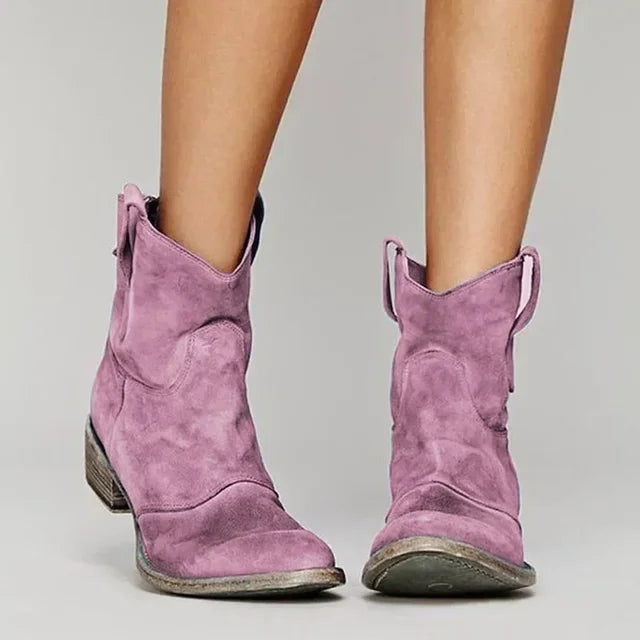 Damen Cowboy Stiefeletten mit geschwungenem Absatz und Westernnähten