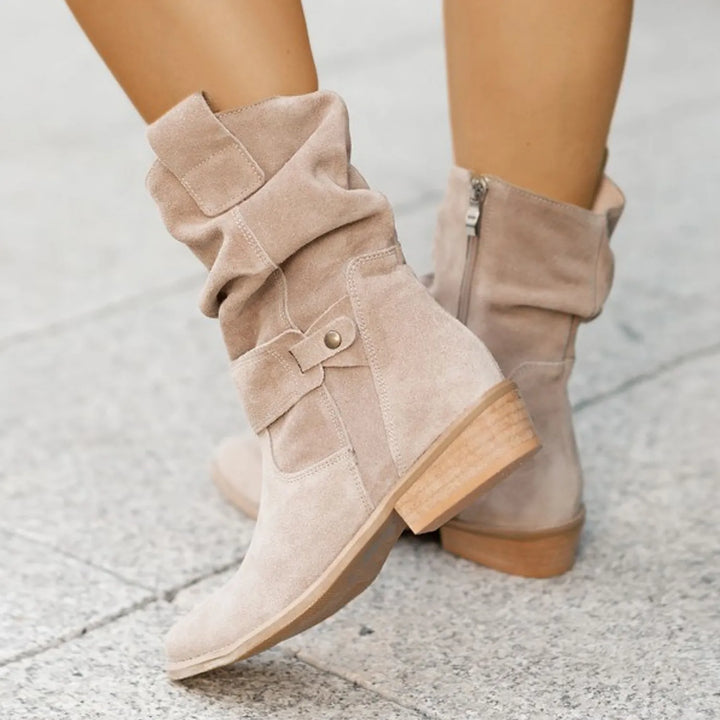 Damen Stiefeletten mit lockerem Schaft und niedrigem Absatz