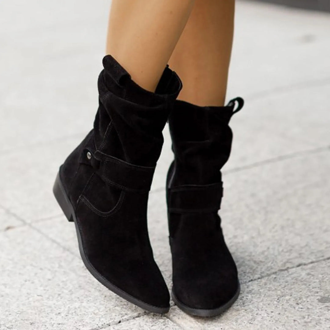 Damen Stiefeletten mit lockerem Schaft und niedrigem Absatz