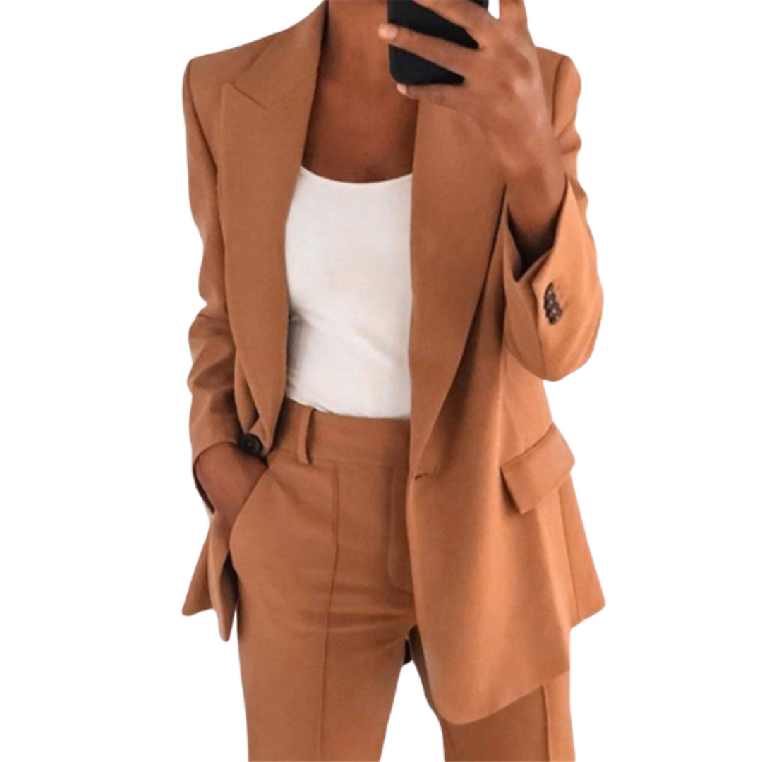 Damen Blazer Anzug zweiteilig mit strukturierten Schultern und tailliertem Schnitt