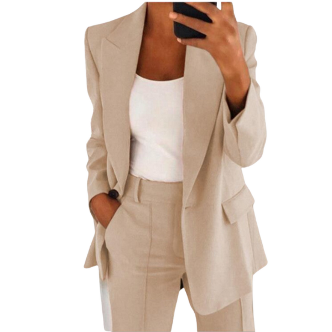 Damen Blazer Anzug zweiteilig mit strukturierten Schultern und tailliertem Schnitt