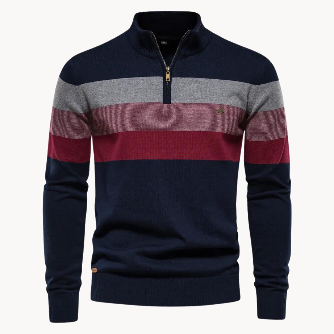 Herren Strickpullover mit Streifenmuster und Stehkragen