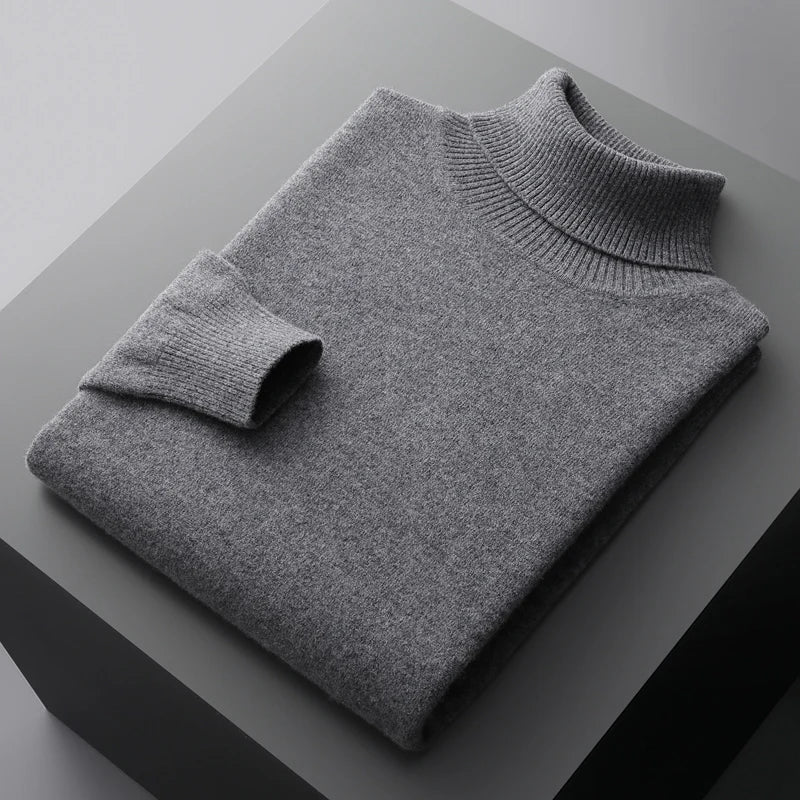 Herren Rollkragenpullover mit hohem Kragen und strukturiertem Saum