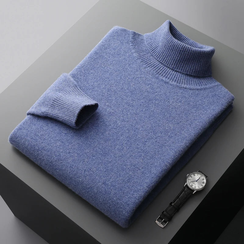 Herren Rollkragenpullover mit hohem Kragen und strukturiertem Saum