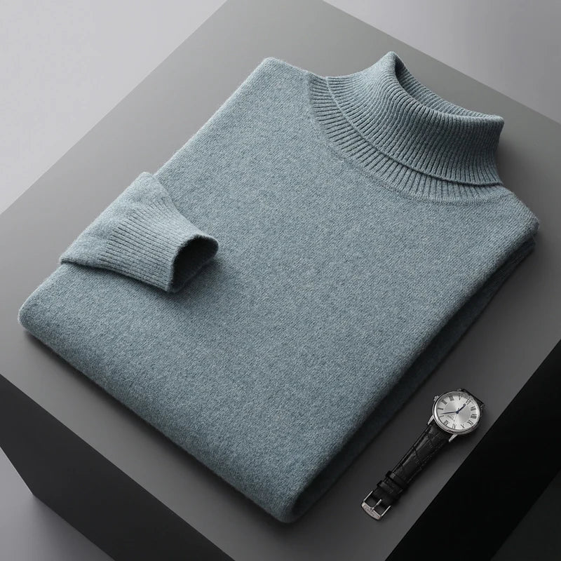 Herren Rollkragenpullover mit hohem Kragen und strukturiertem Saum