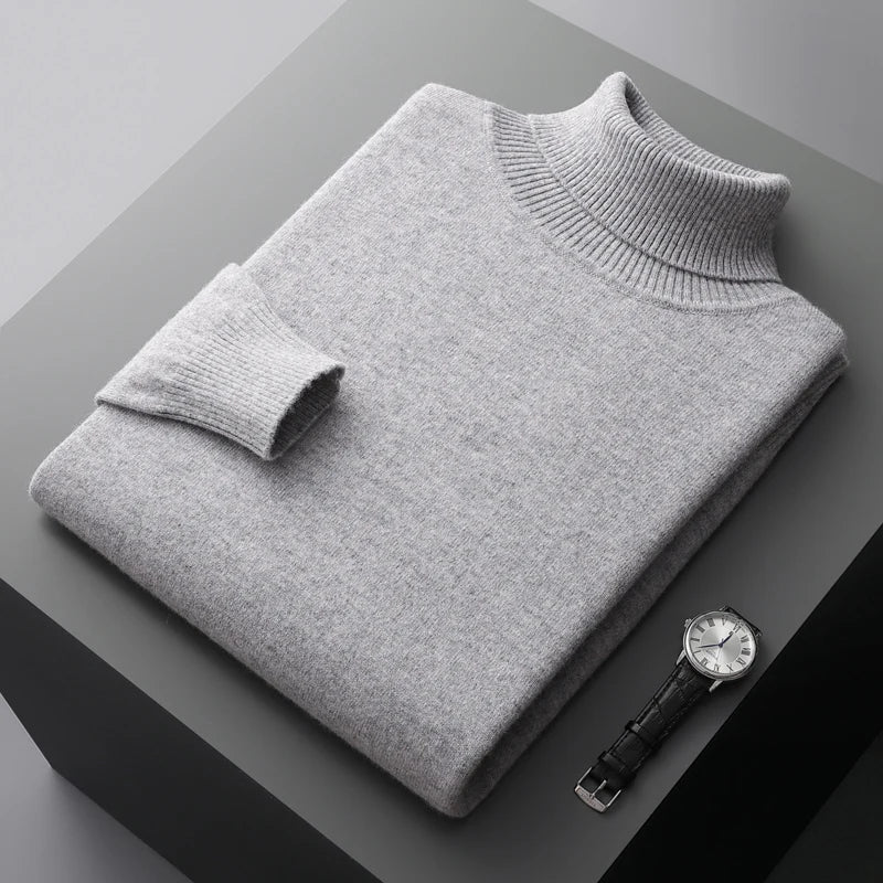 Herren Rollkragenpullover mit hohem Kragen und strukturiertem Saum