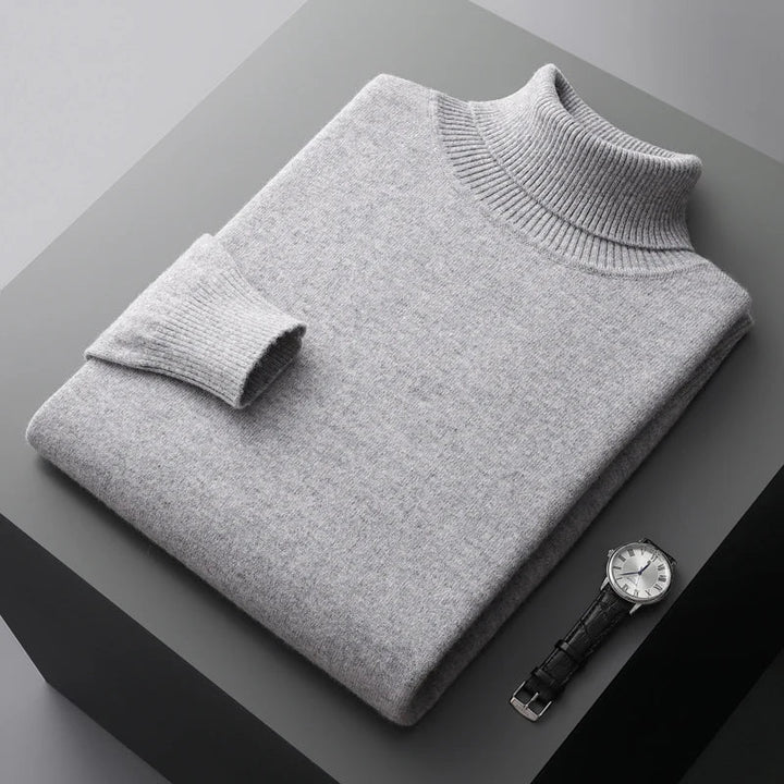 Herren Rollkragenpullover mit hohem Kragen und strukturiertem Saum