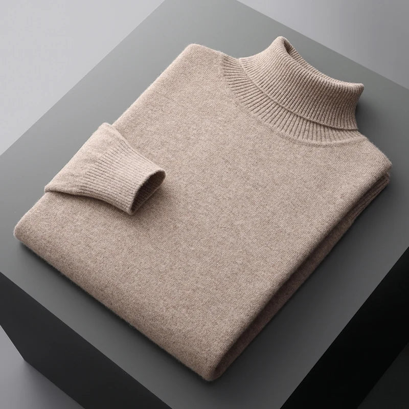 Herren Rollkragenpullover mit hohem Kragen und strukturiertem Saum