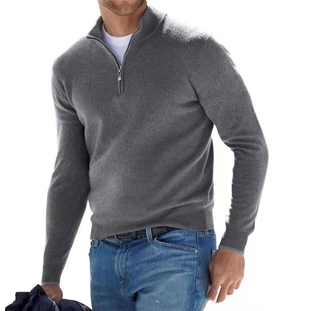 Strickpullover mit V-Ausschnitt, Reißverschlussdetail und lockerer Passform