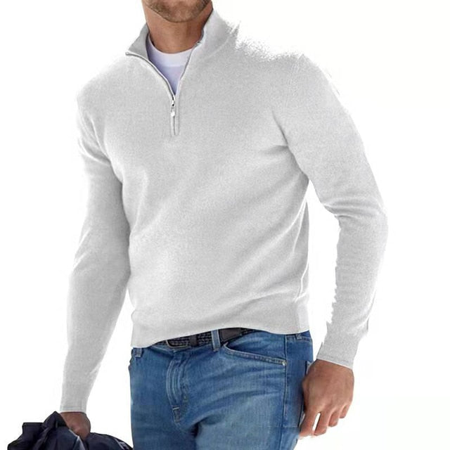 Strickpullover mit V-Ausschnitt, Reißverschlussdetail und lockerer Passform