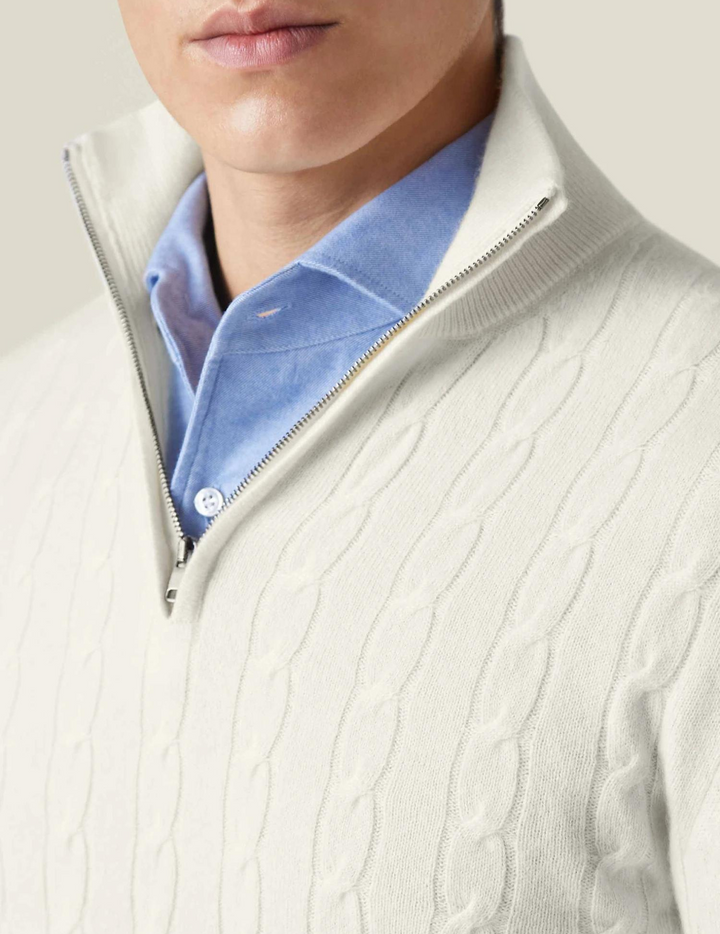 Herren Strickpullover mit Zopfmuster und Reißverschluss
