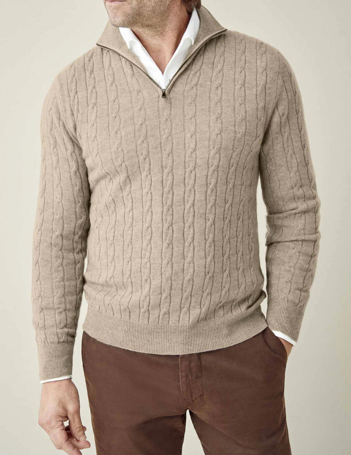 Herren Strickpullover mit Zopfmuster und Reißverschluss