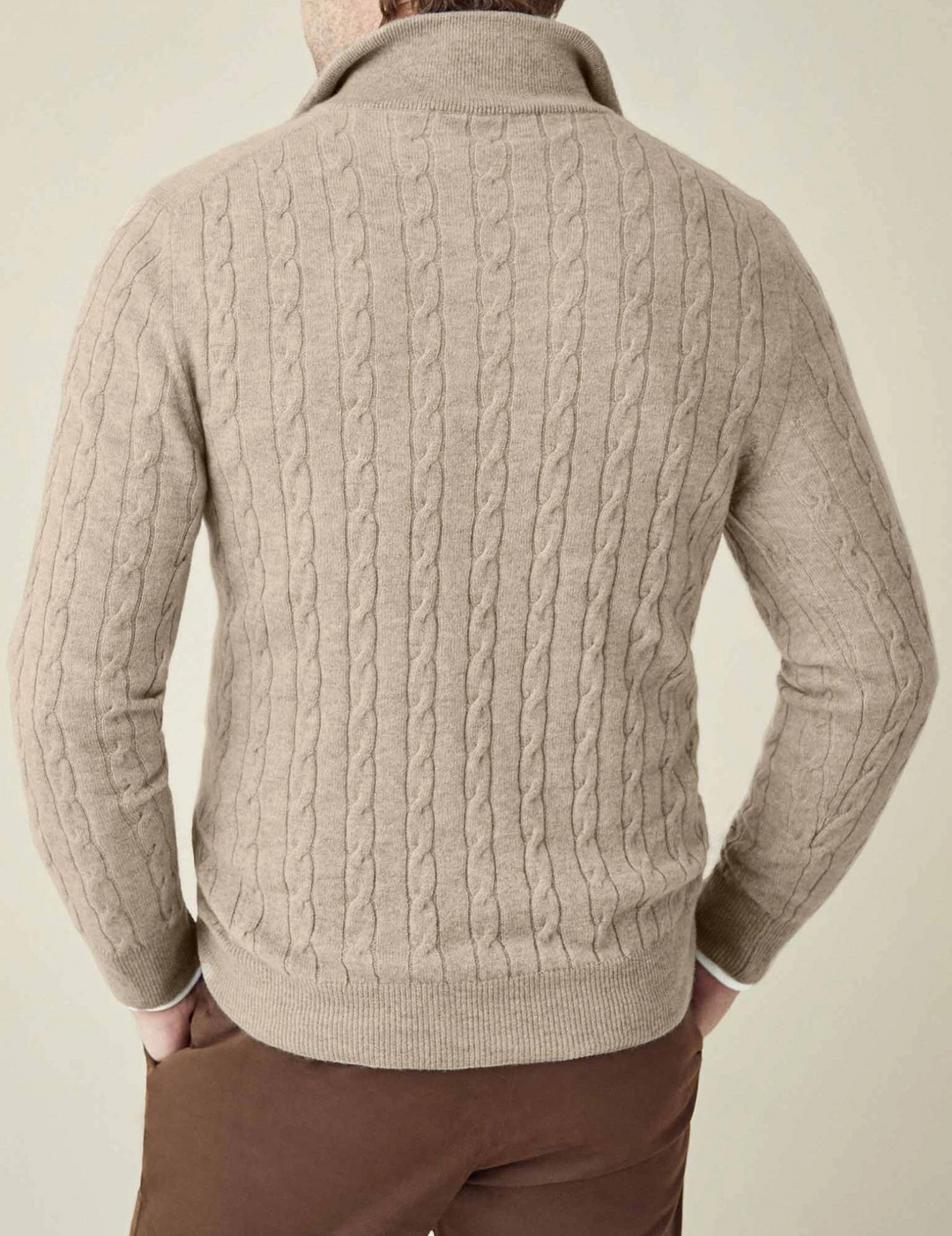 Herren Strickpullover mit Zopfmuster und Reißverschluss