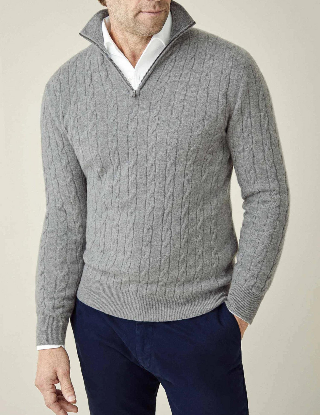 Herren Strickpullover mit Zopfmuster und Reißverschluss