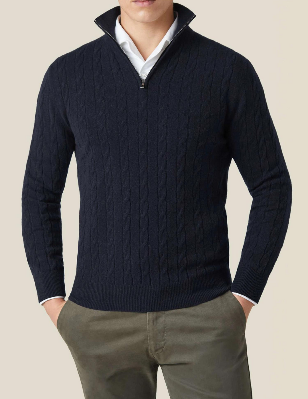 Herren Strickpullover mit Zopfmuster und Reißverschluss