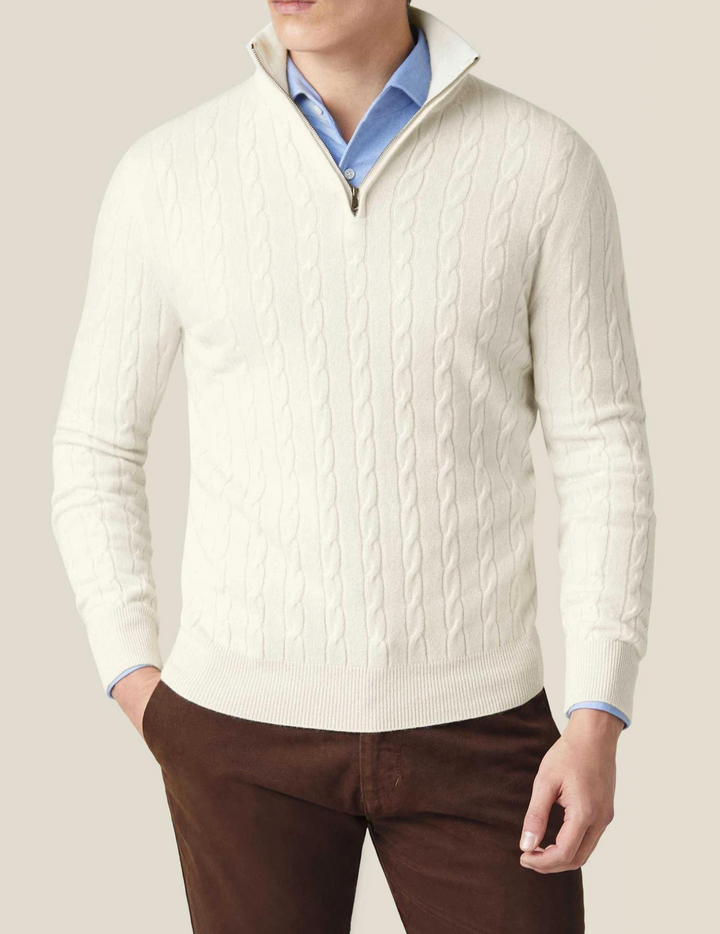 Herren Strickpullover mit Zopfmuster und Reißverschluss