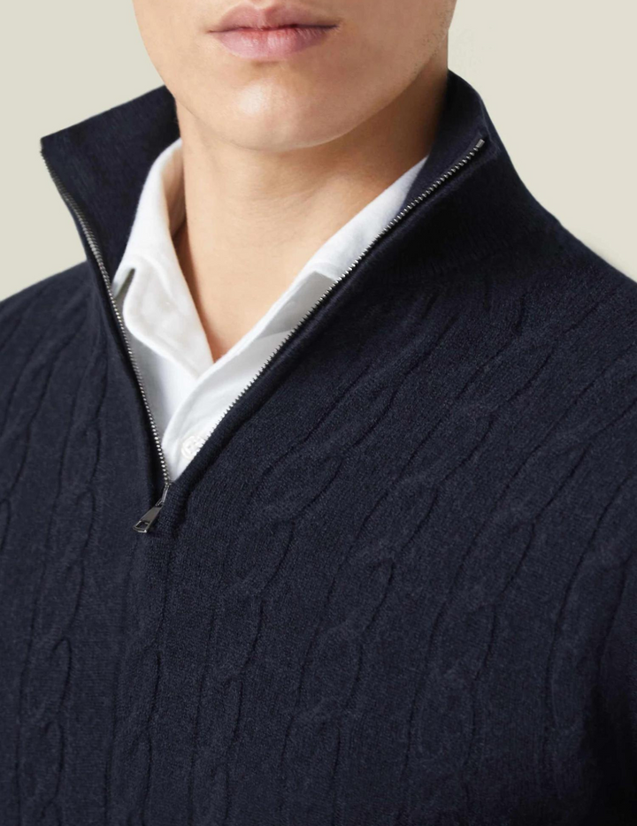 Herren Strickpullover mit Zopfmuster und Reißverschluss