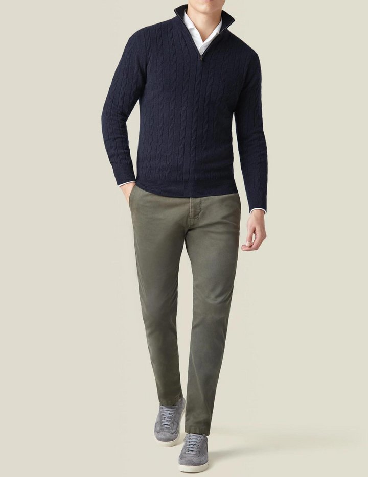 Herren Strickpullover mit Zopfmuster und Reißverschluss