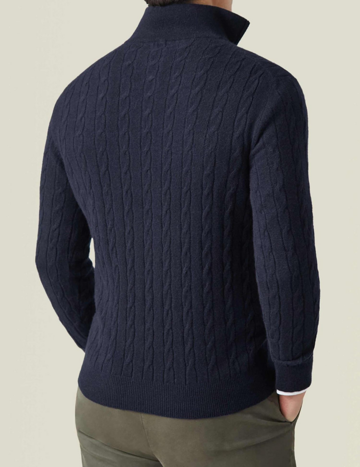 Herren Strickpullover mit Zopfmuster und Reißverschluss