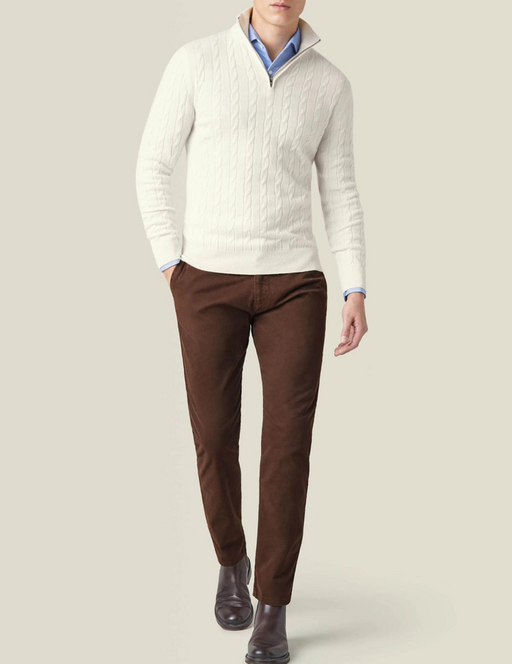 Herren Strickpullover mit Zopfmuster und Reißverschluss