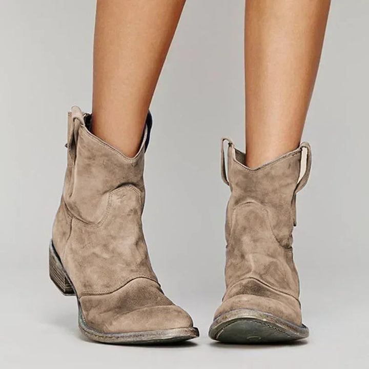 Damen Cowboy Stiefeletten mit geschwungenem Absatz und Westernnähten