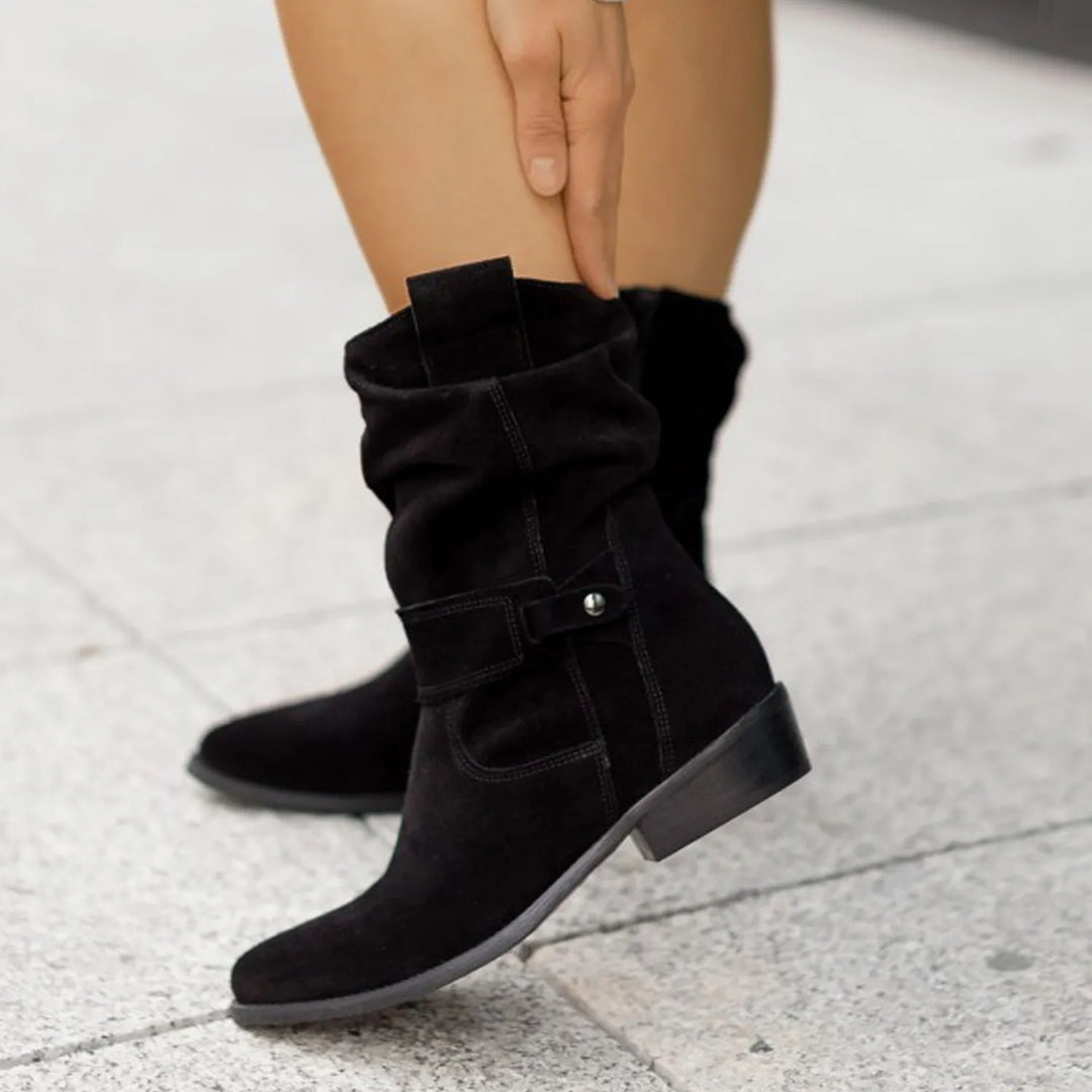 Damen Stiefeletten mit lockerem Schaft und niedrigem Absatz