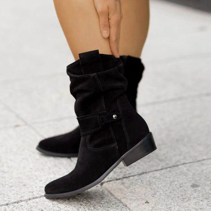 Damen Stiefeletten mit lockerem Schaft und niedrigem Absatz