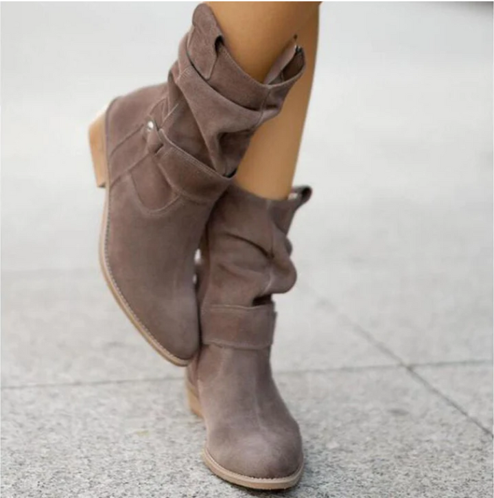 Damen Stiefeletten mit lockerem Schaft und niedrigem Absatz