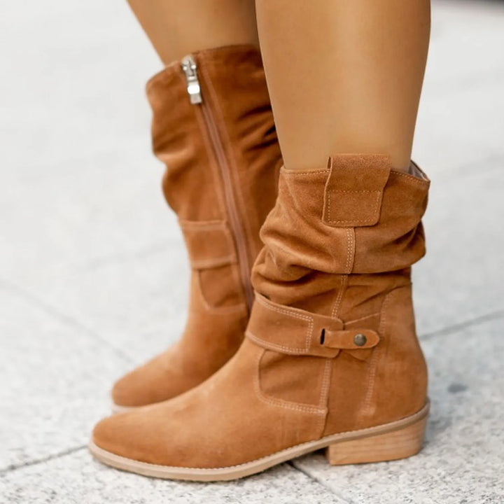 Damen Stiefeletten mit lockerem Schaft und niedrigem Absatz