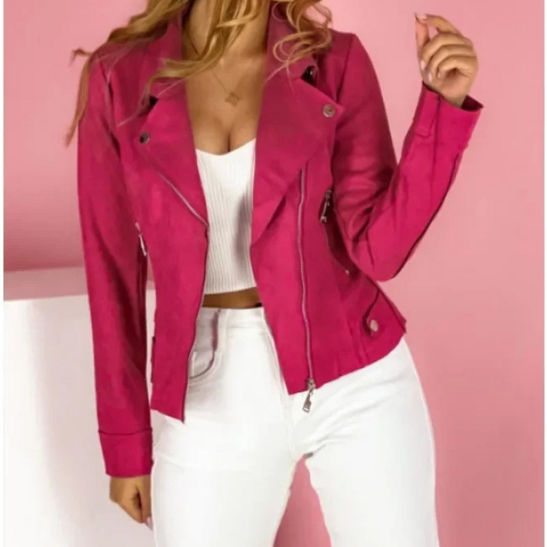 Damen Bikerjacke mit Reißverschluss und Stehkragen