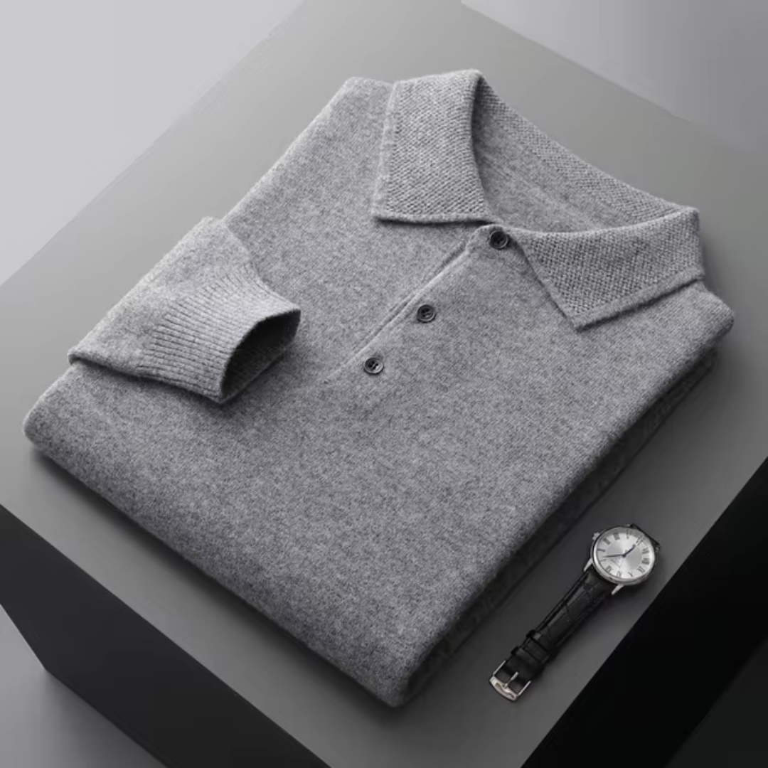 Herren Polopullover mit Knopfleiste und Rippbündchen