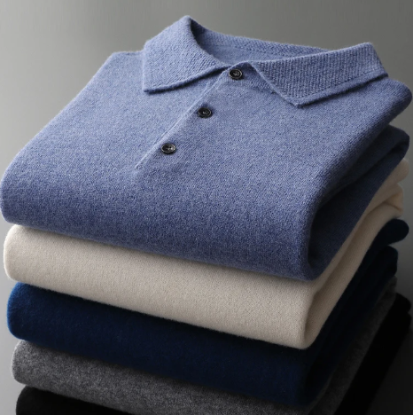 Herren Polopullover mit Knopfleiste und Rippbündchen