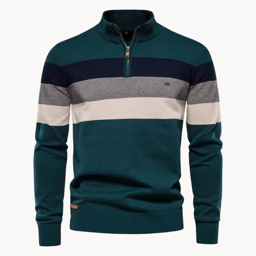 Herren Strickpullover mit Streifenmuster und Stehkragen