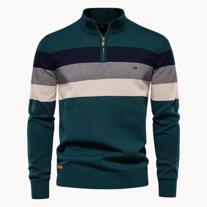 Herren Strickpullover mit Streifenmuster und Stehkragen