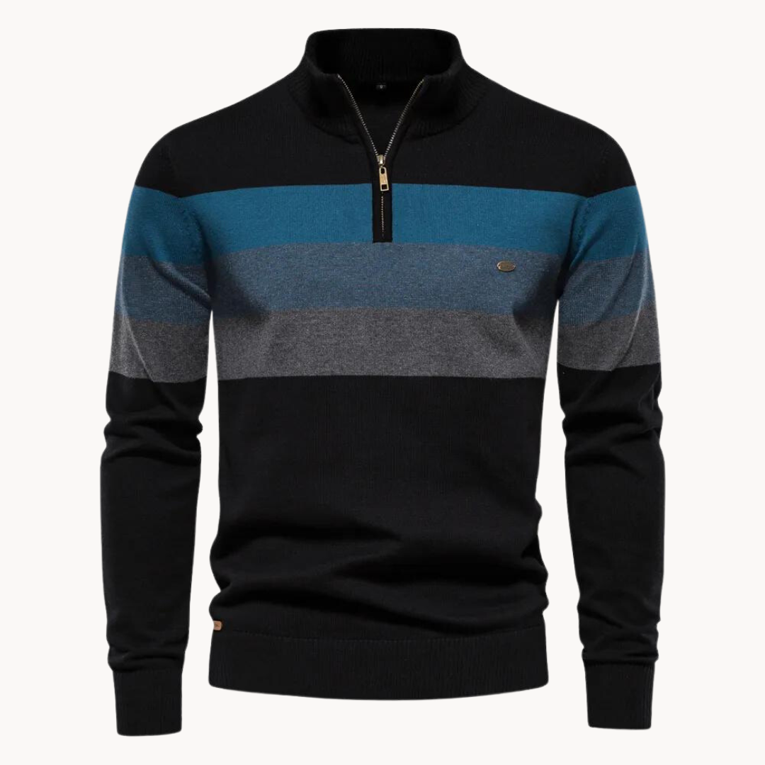Herren Strickpullover mit Streifenmuster und Stehkragen