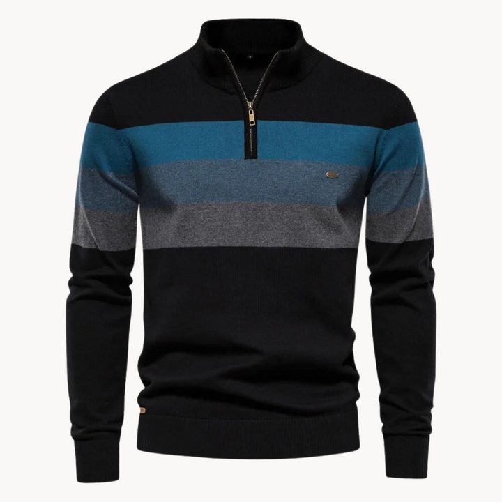 Herren Strickpullover mit Streifenmuster und Stehkragen