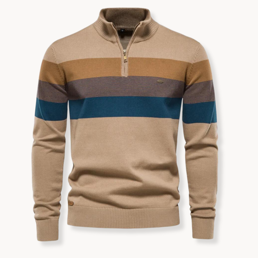 Herren Strickpullover mit Streifenmuster und Stehkragen