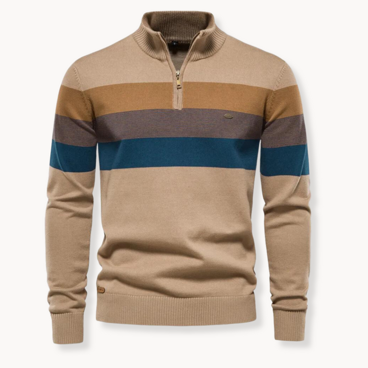 Herren Strickpullover mit Streifenmuster und Stehkragen