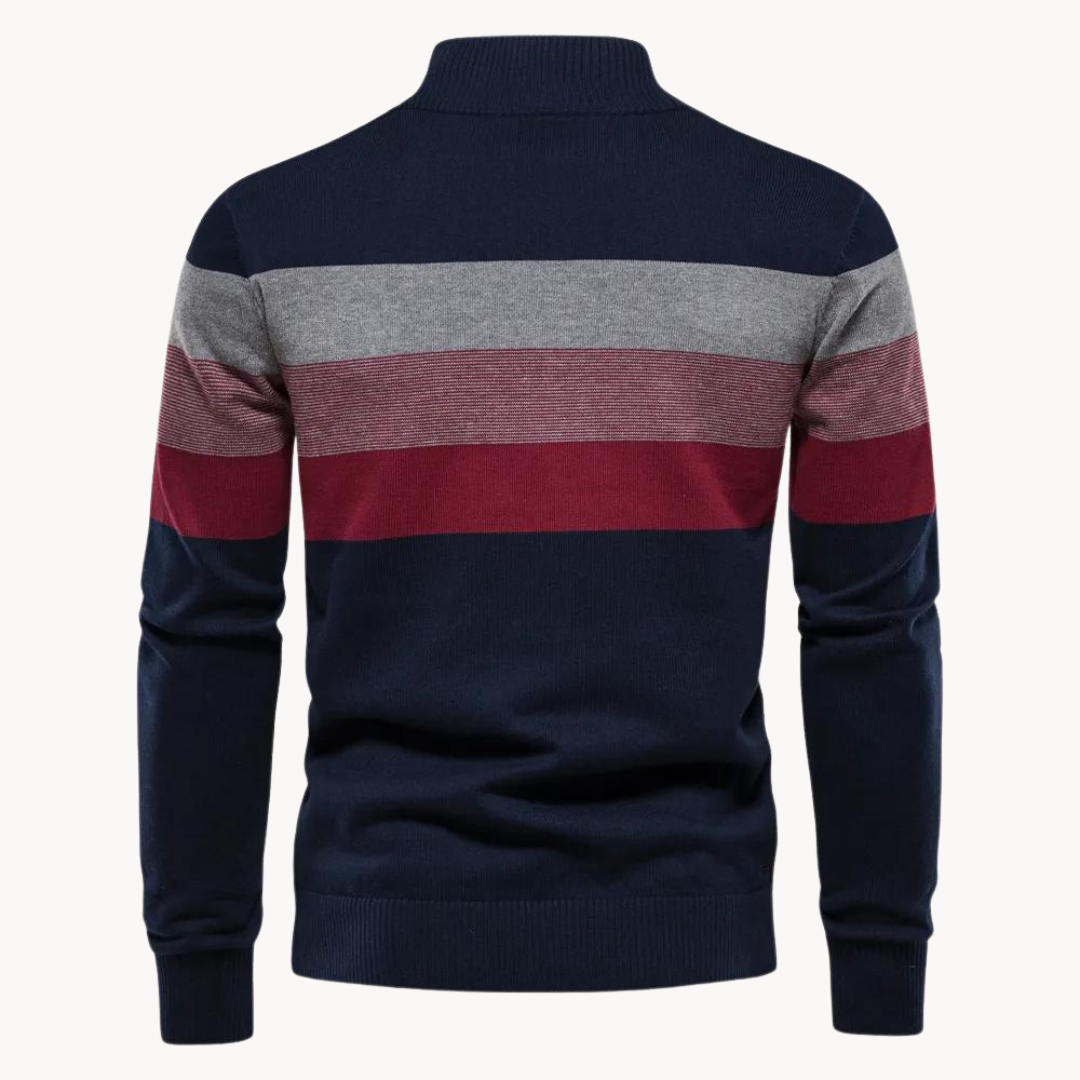 Herren Strickpullover mit Streifenmuster und Stehkragen