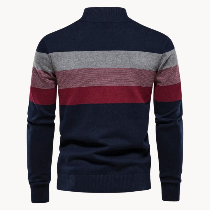 Herren Strickpullover mit Streifenmuster und Stehkragen