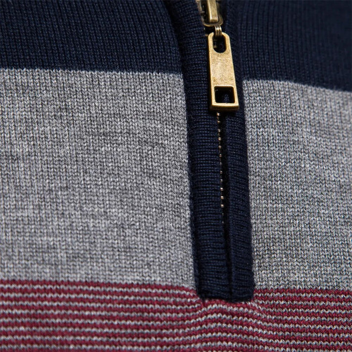 Herren Strickpullover mit Streifenmuster und Stehkragen