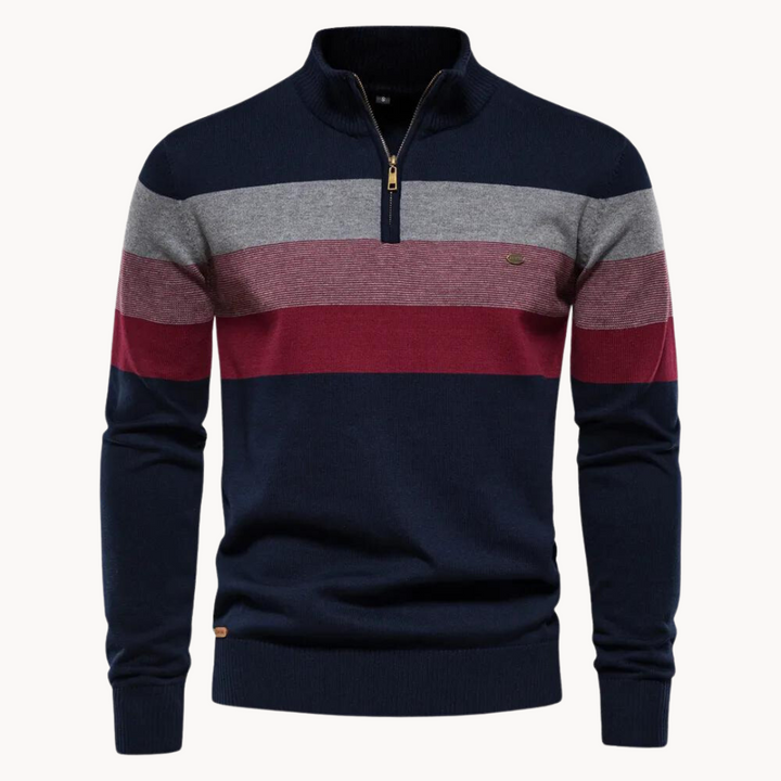Herren Strickpullover mit Streifenmuster und Stehkragen