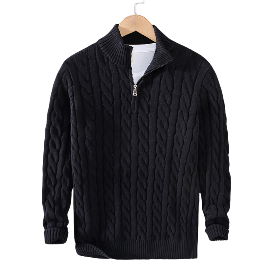 Herren Strickpullover mit hohem Kragen und halbem Reißverschluss