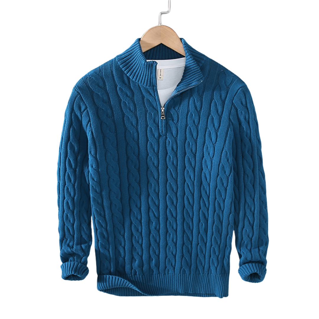 Herren Strickpullover mit hohem Kragen und halbem Reißverschluss