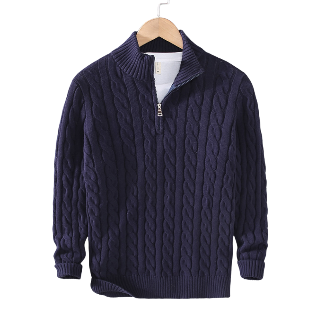 Herren Strickpullover mit hohem Kragen und halbem Reißverschluss