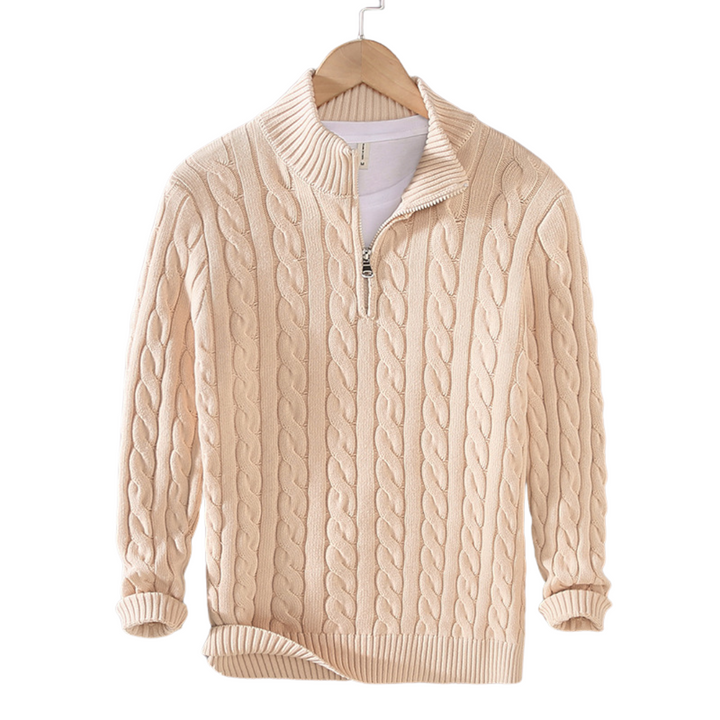 Herren Strickpullover mit hohem Kragen und halbem Reißverschluss