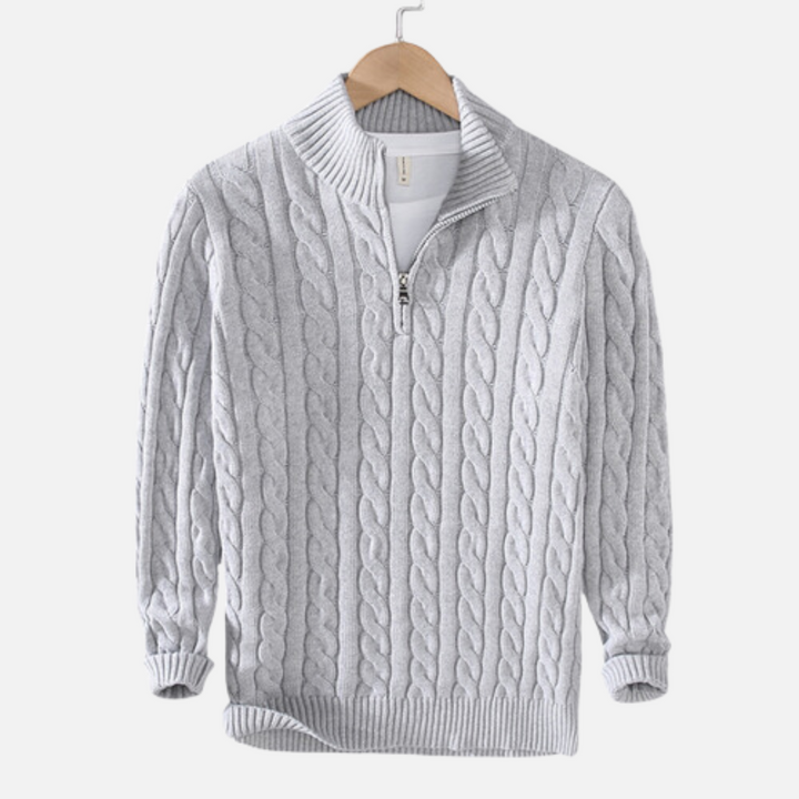 Herren Strickpullover mit hohem Kragen und halbem Reißverschluss